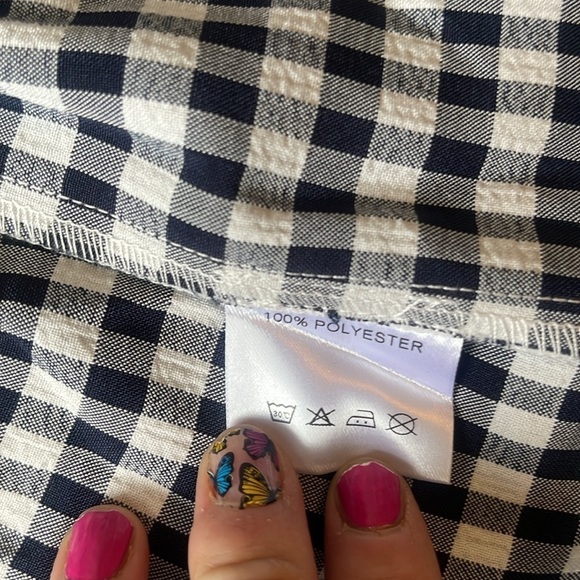 Love Olive Co • Gingham Tiered Dress navy and white tie shoulder - Picture 5 of 8